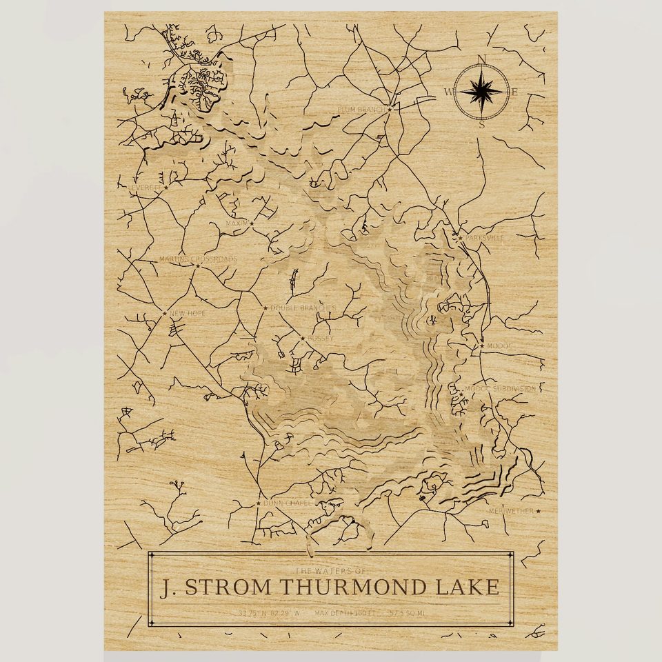 J. Strom Thurmond Lake 3D wood map, front view