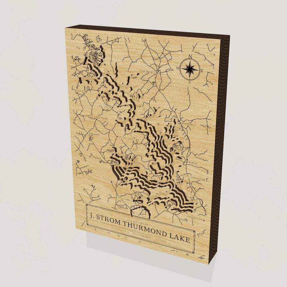 J. Strom Thurmond Lake 3D wood map, hero view