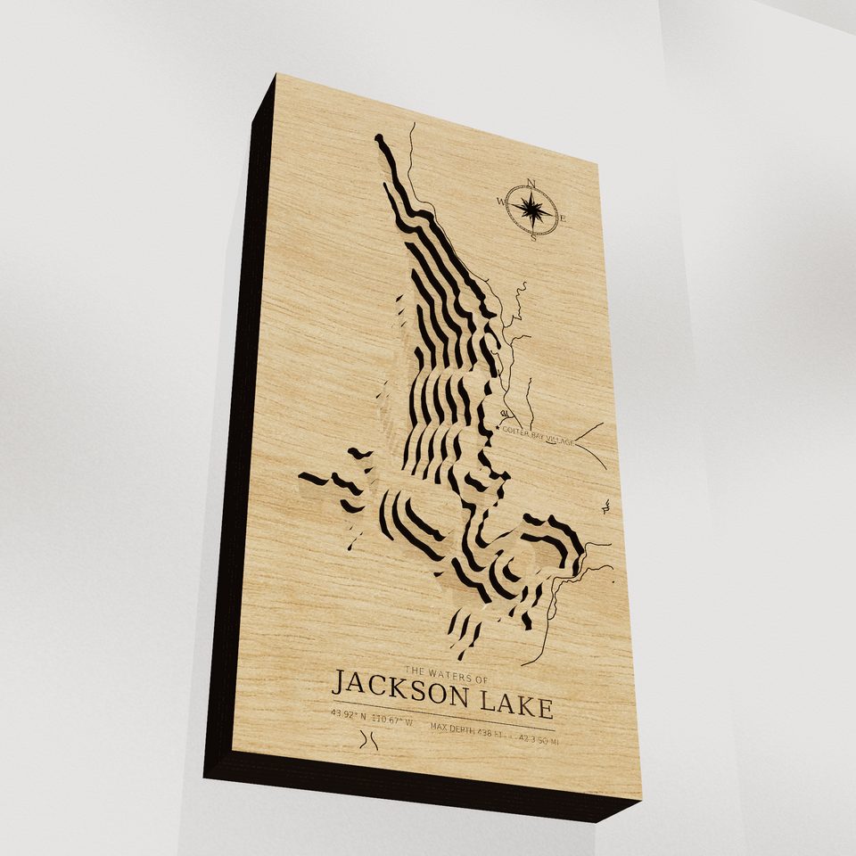 Jackson Lake 3D wood map, angle low view