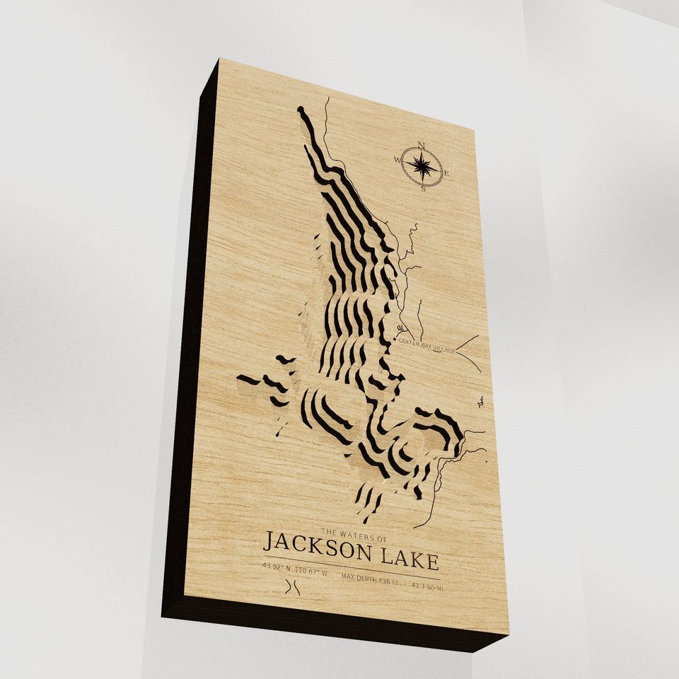 Jackson Lake 3D wood map, angle low view