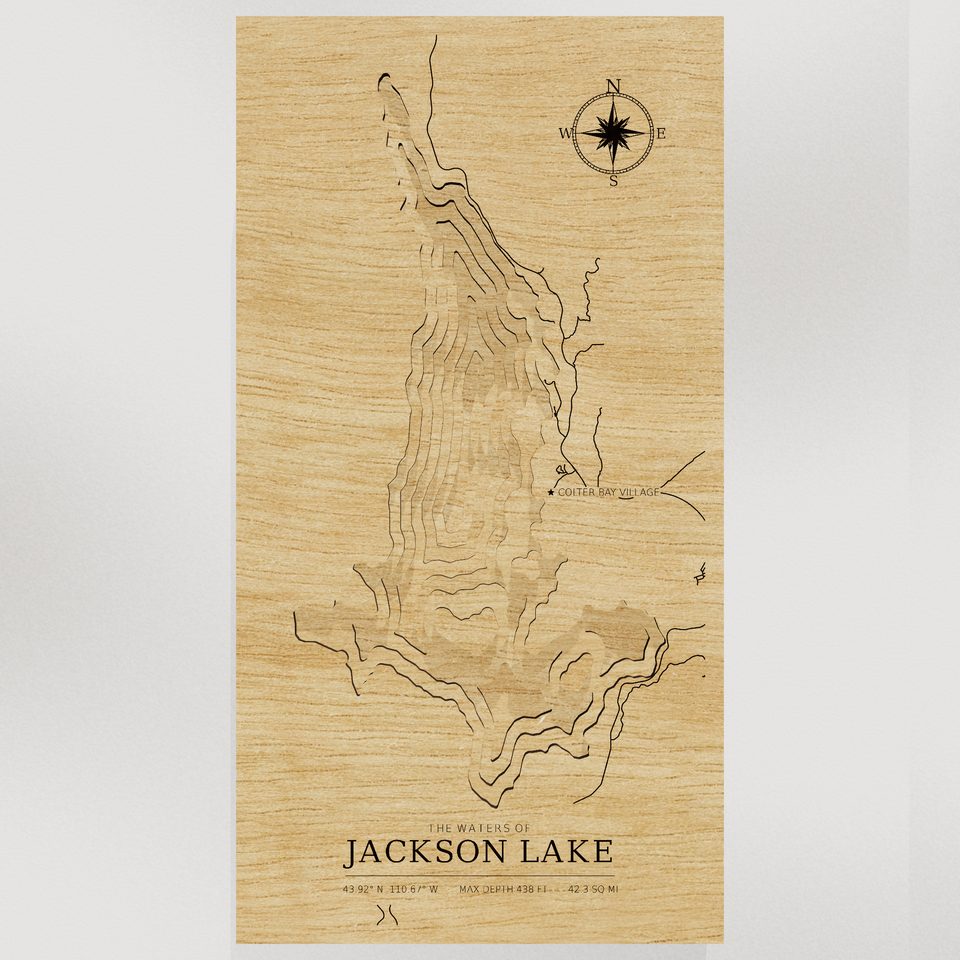 Jackson Lake 3D wood map, front view