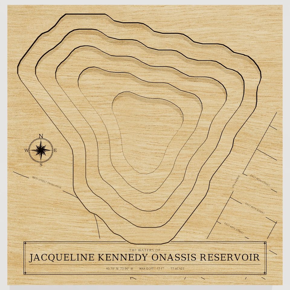 Jacqueline Kennedy Onassis Reservoir 3D wood map, front view