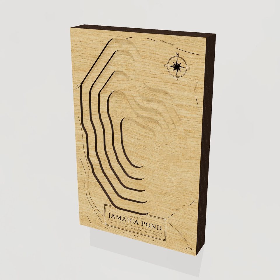 Jamaica Pond 3D wood map, hero view