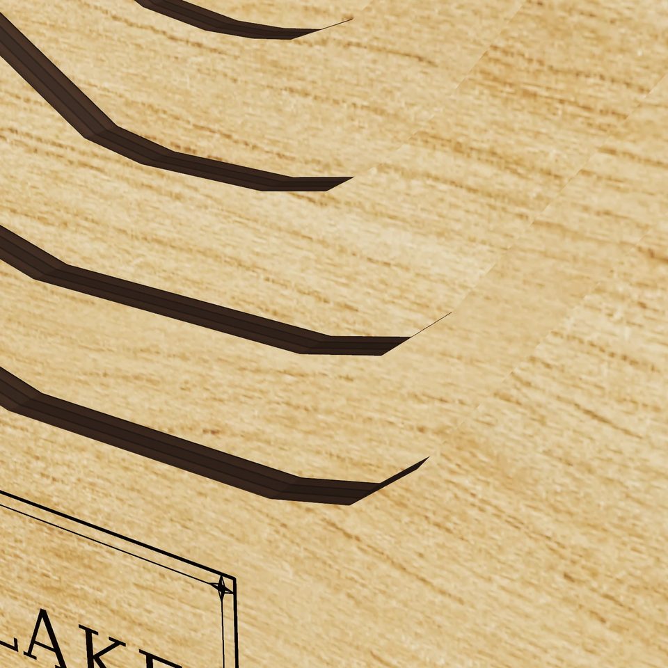 Jefferson Lake 3D wood map, detail view