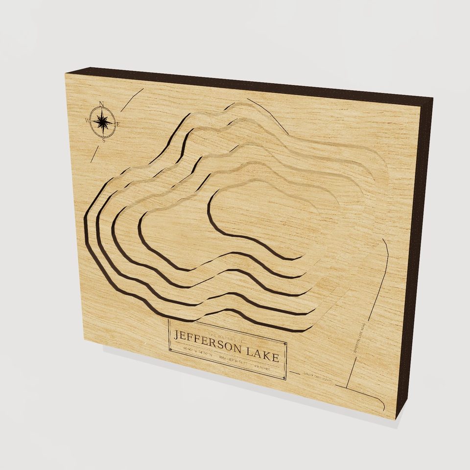Jefferson Lake 3D wood map, hero view