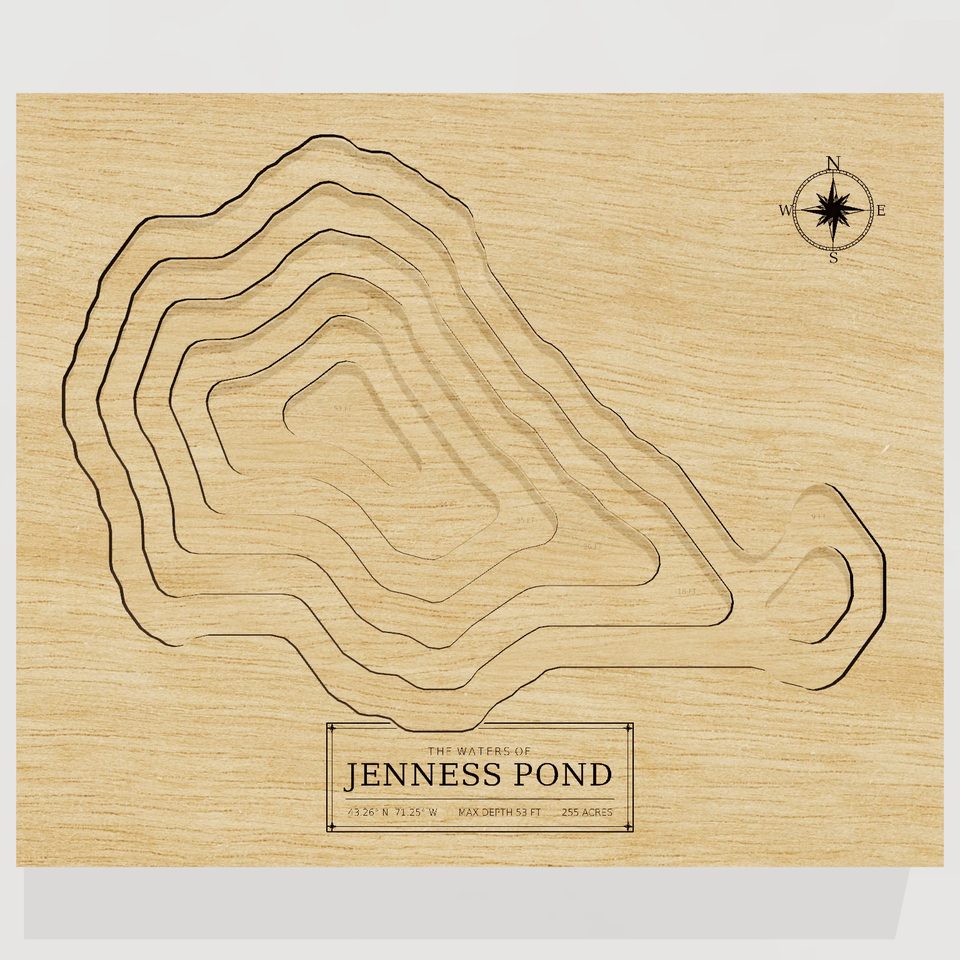 Jenness Pond 3D wood map, front view