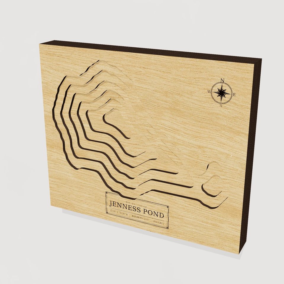 Jenness Pond 3D wood map, hero view