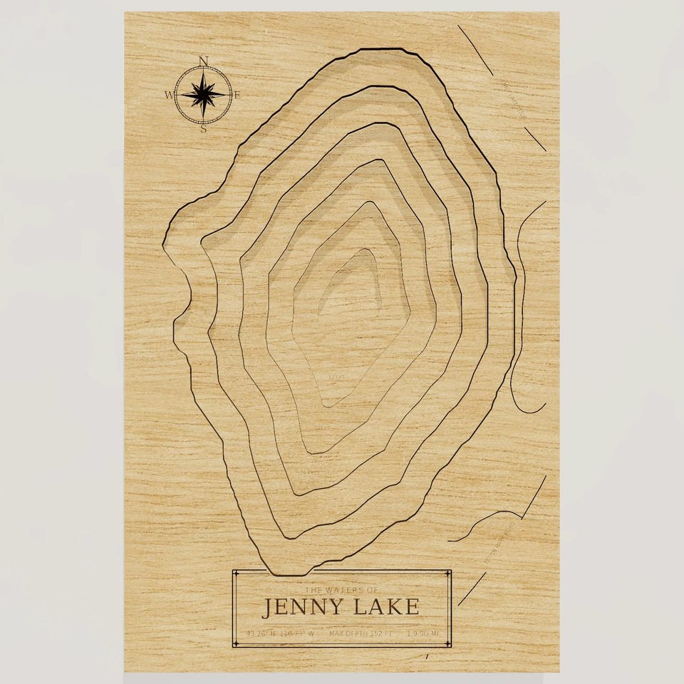 Jenny Lake 3D wood map, front view
