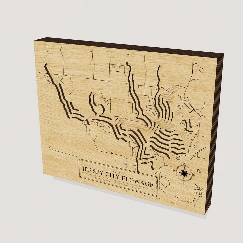 Jersey City Flowage 3D wood map, hero view