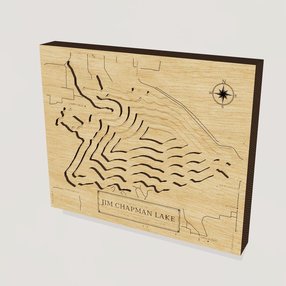 Jim Chapman Lake 3D wood map, hero view