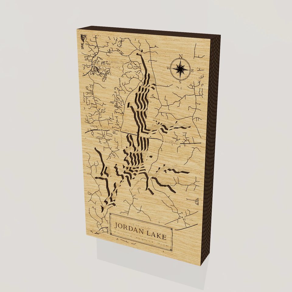 Jordan Lake 3D wood map, hero view