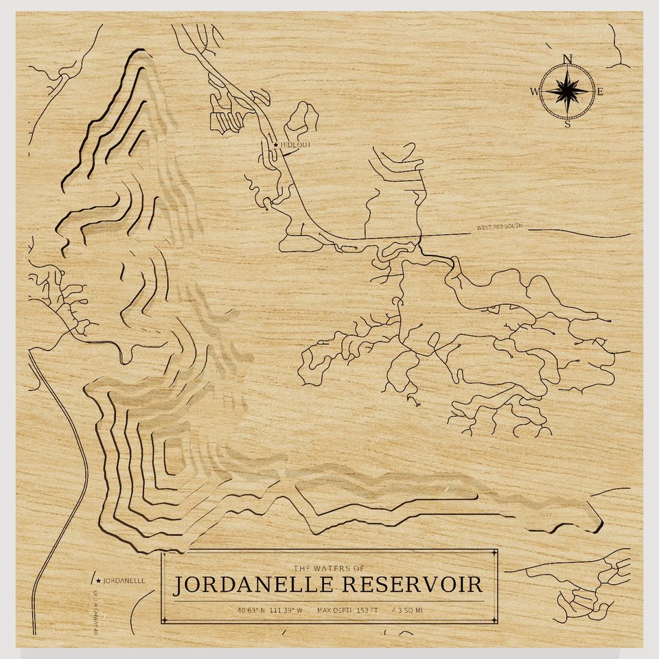 Jordanelle Reservoir 3D wood map, front view