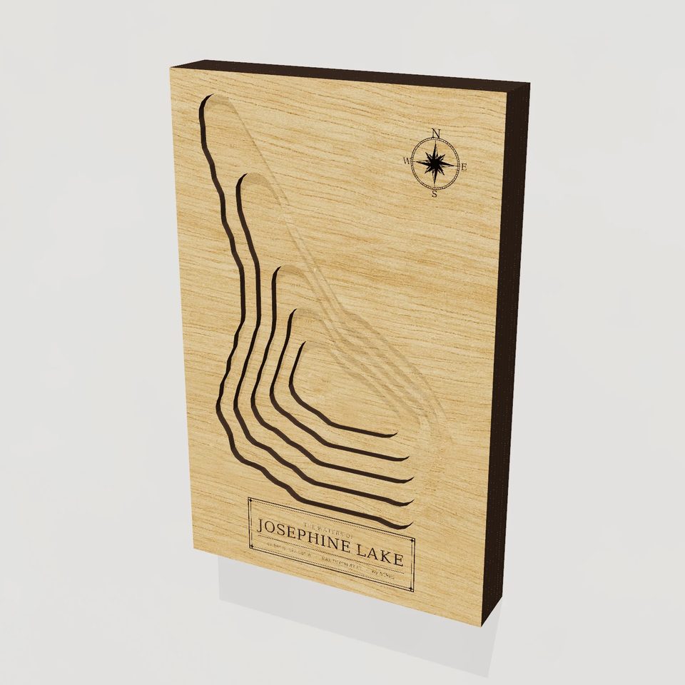 Josephine Lake 3D wood map, hero view