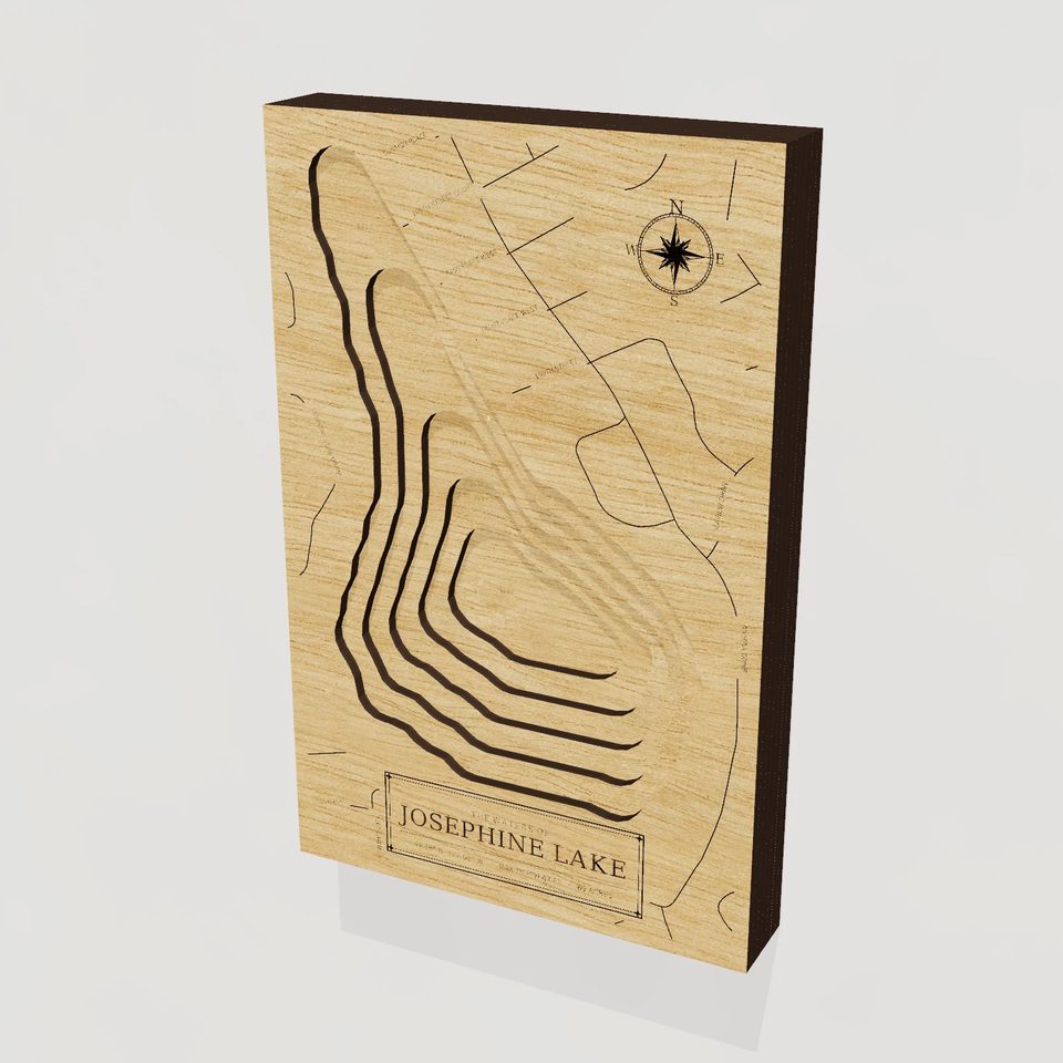 Josephine Lake 3D wood map, hero view