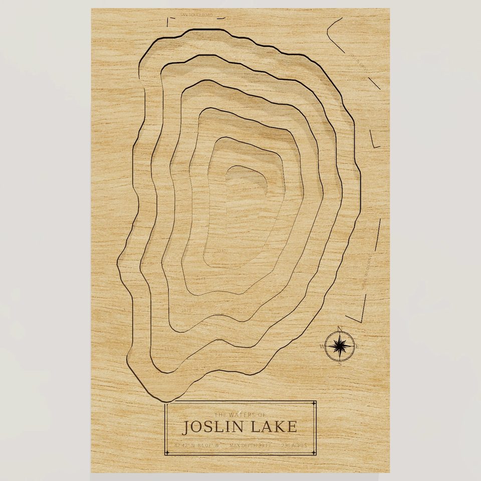 Joslin Lake 3D wood map, front view