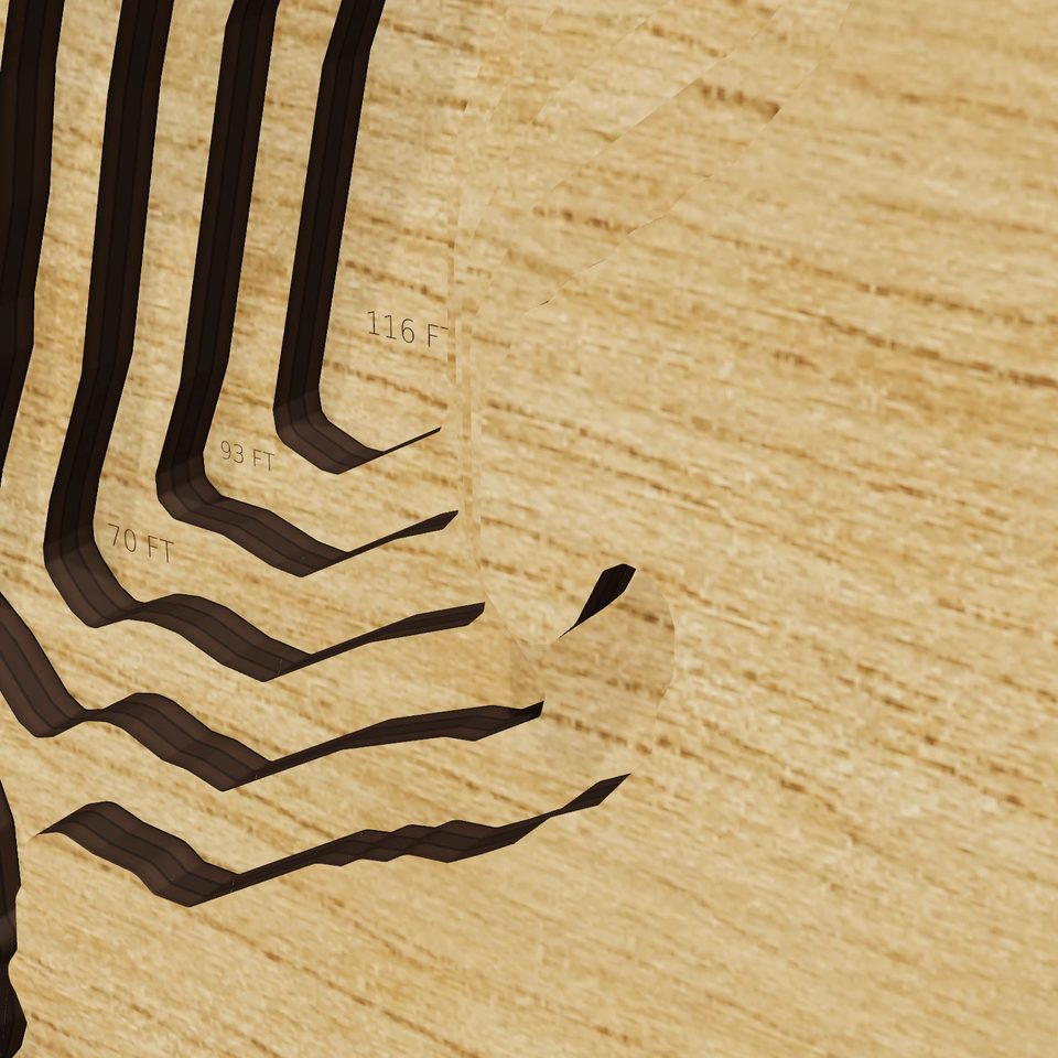 June Lake 3D wood map, detail view