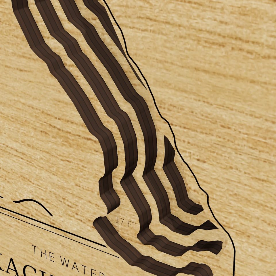 Kachess Lake 3D wood map, detail view