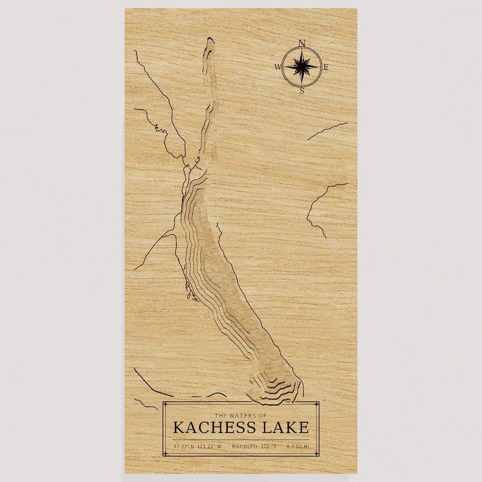 Kachess Lake 3D wood map, front view