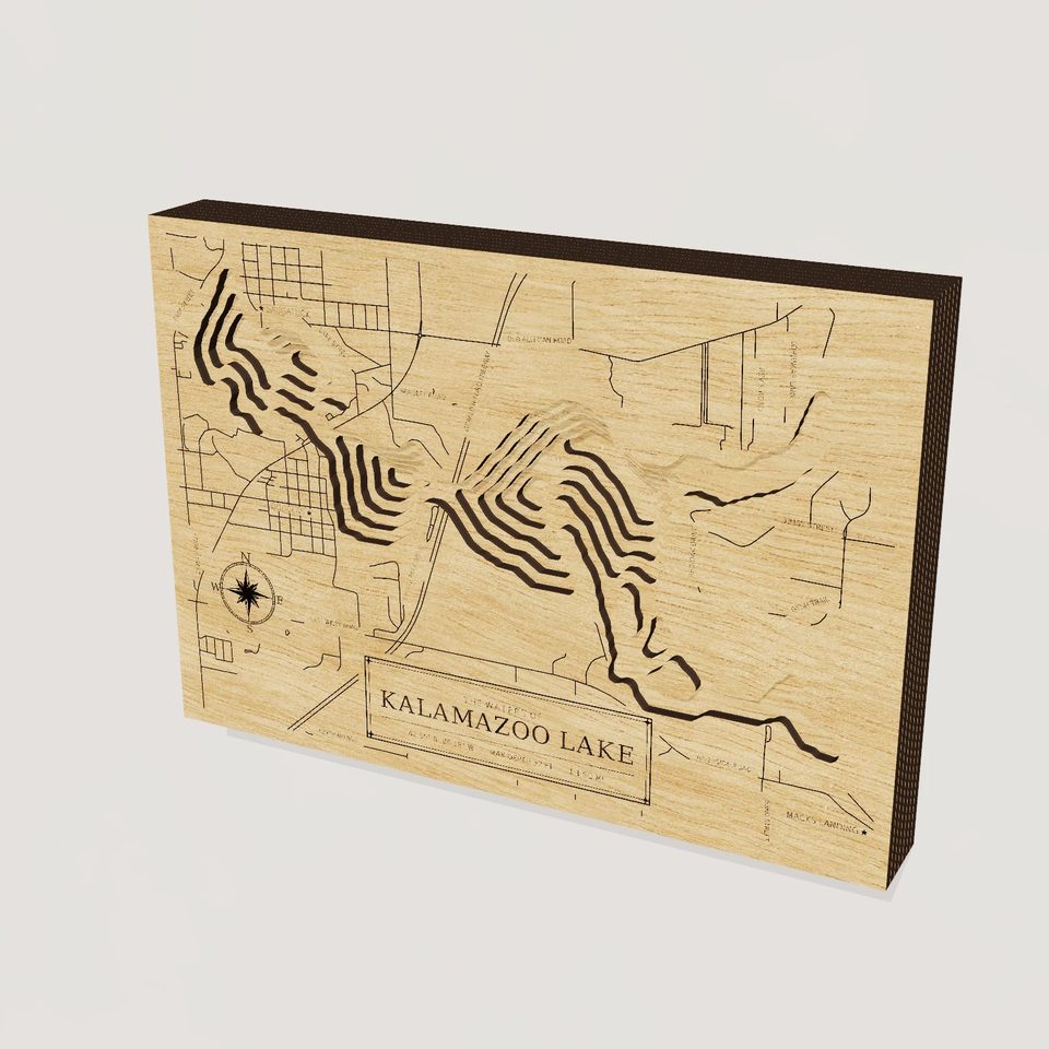 Kalamazoo Lake 3D wood map, hero view