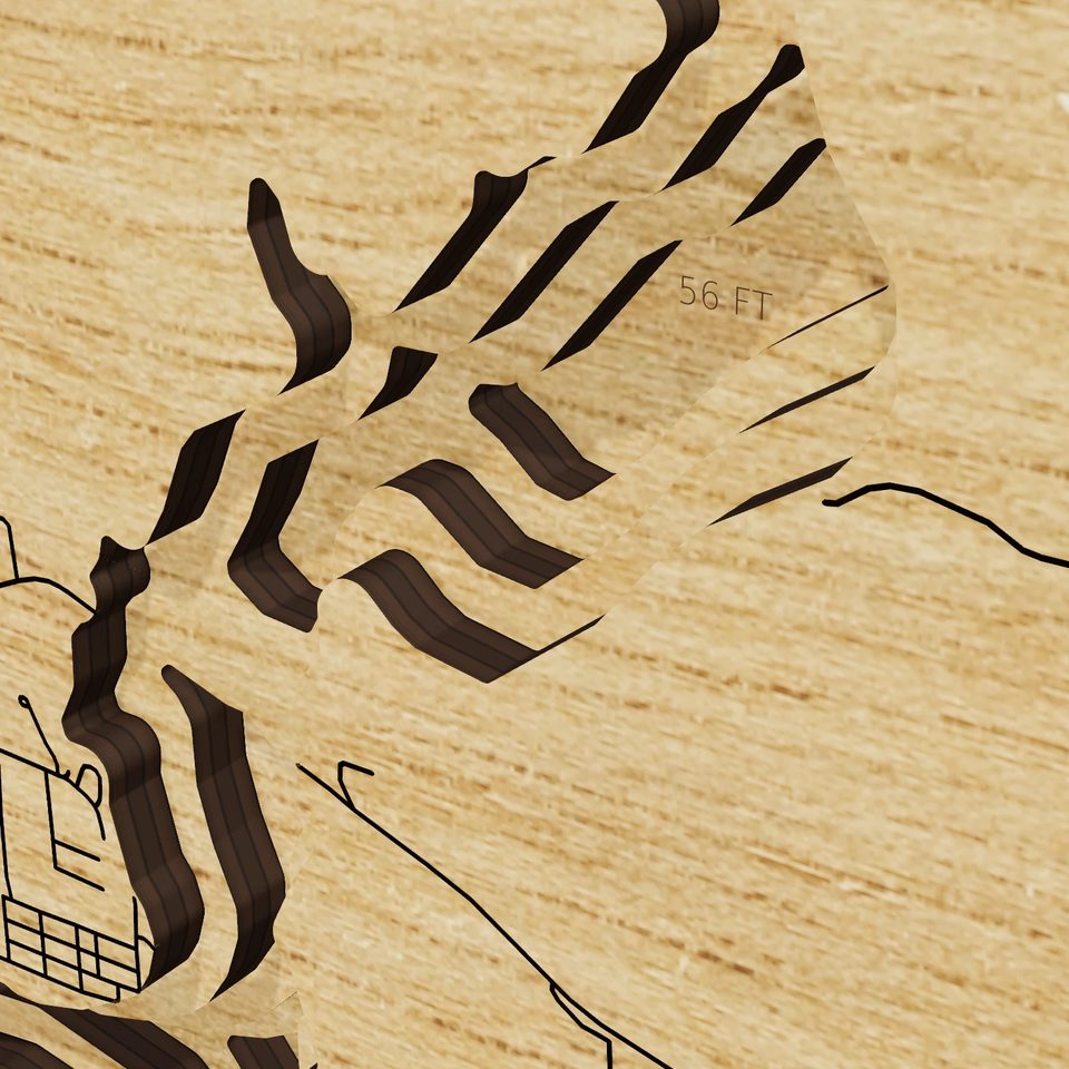 Kaw Lake 3D wood map, detail view
