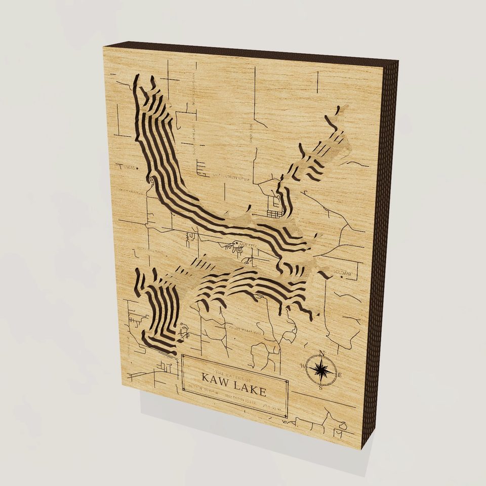 Kaw Lake 3D wood map, hero view