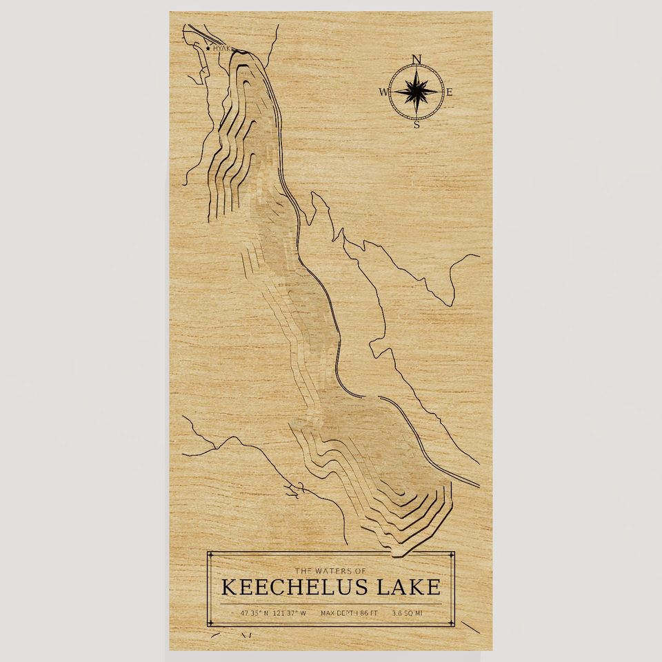 Keechelus Lake 3D wood map, front view