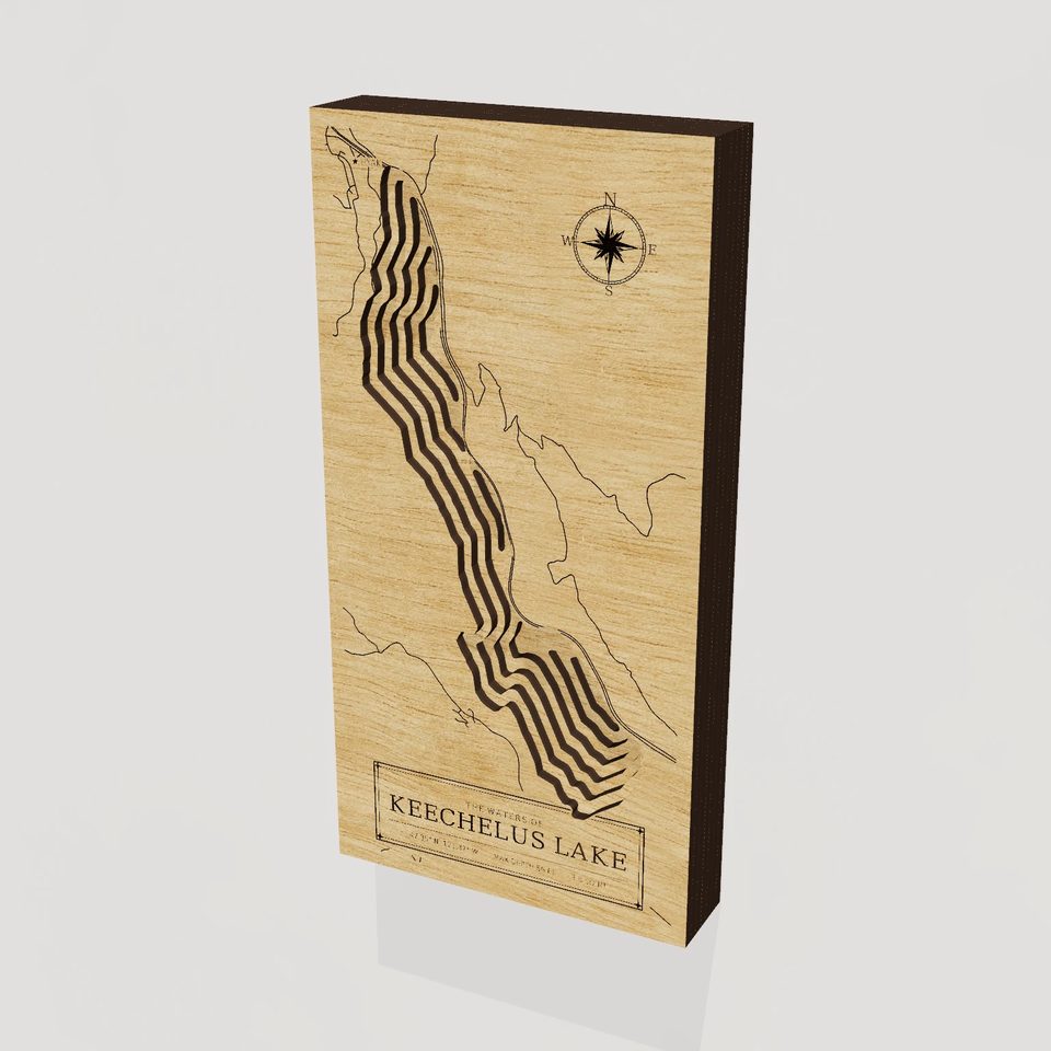 Keechelus Lake 3D wood map, hero view