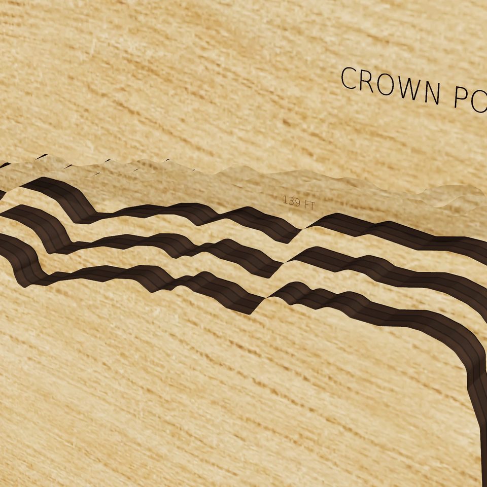Kenai Lake 3D wood map, detail view