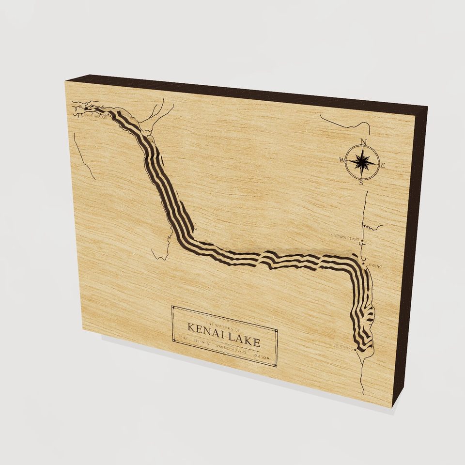 Kenai Lake 3D wood map, hero view