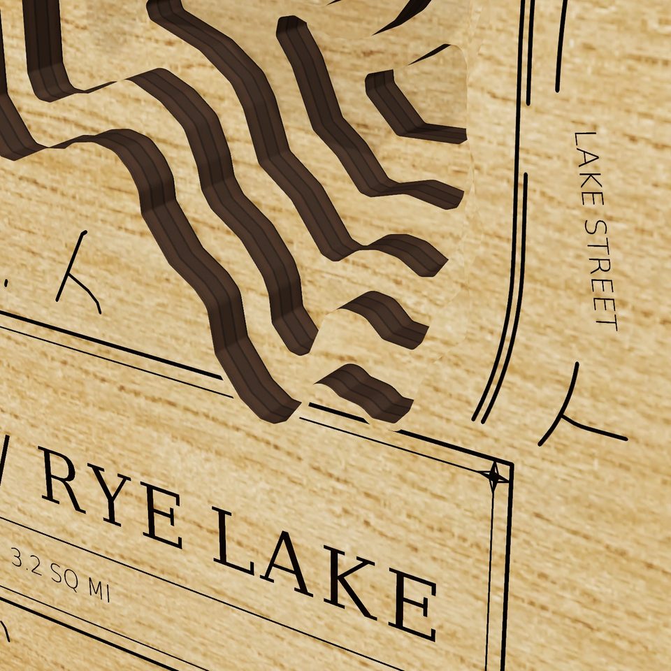 Kensico Reservoir / Rye Lake 3D wood map, detail view