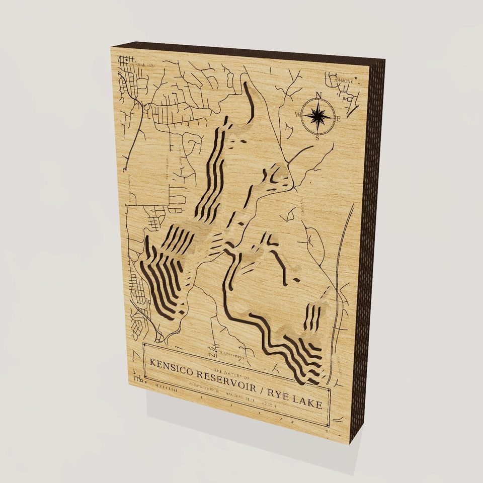 Kensico Reservoir / Rye Lake 3D wood map, hero view