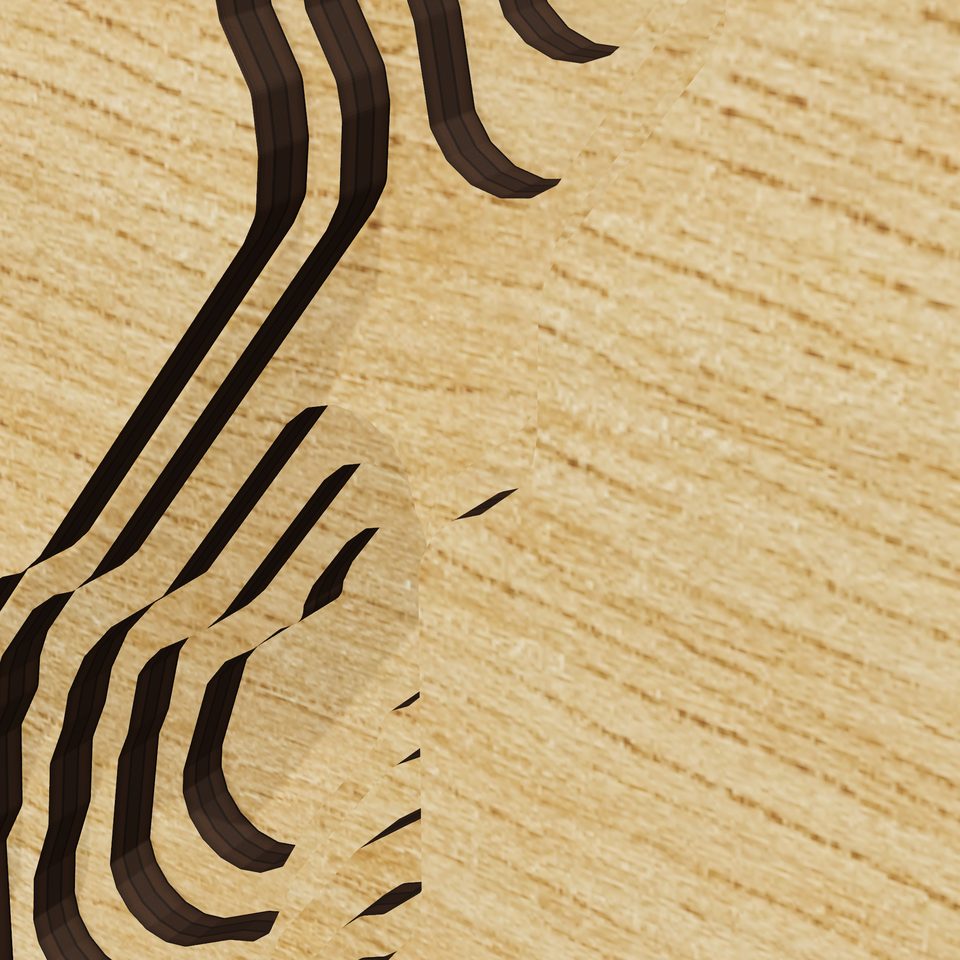 Keuka Lake 3D wood map, detail view