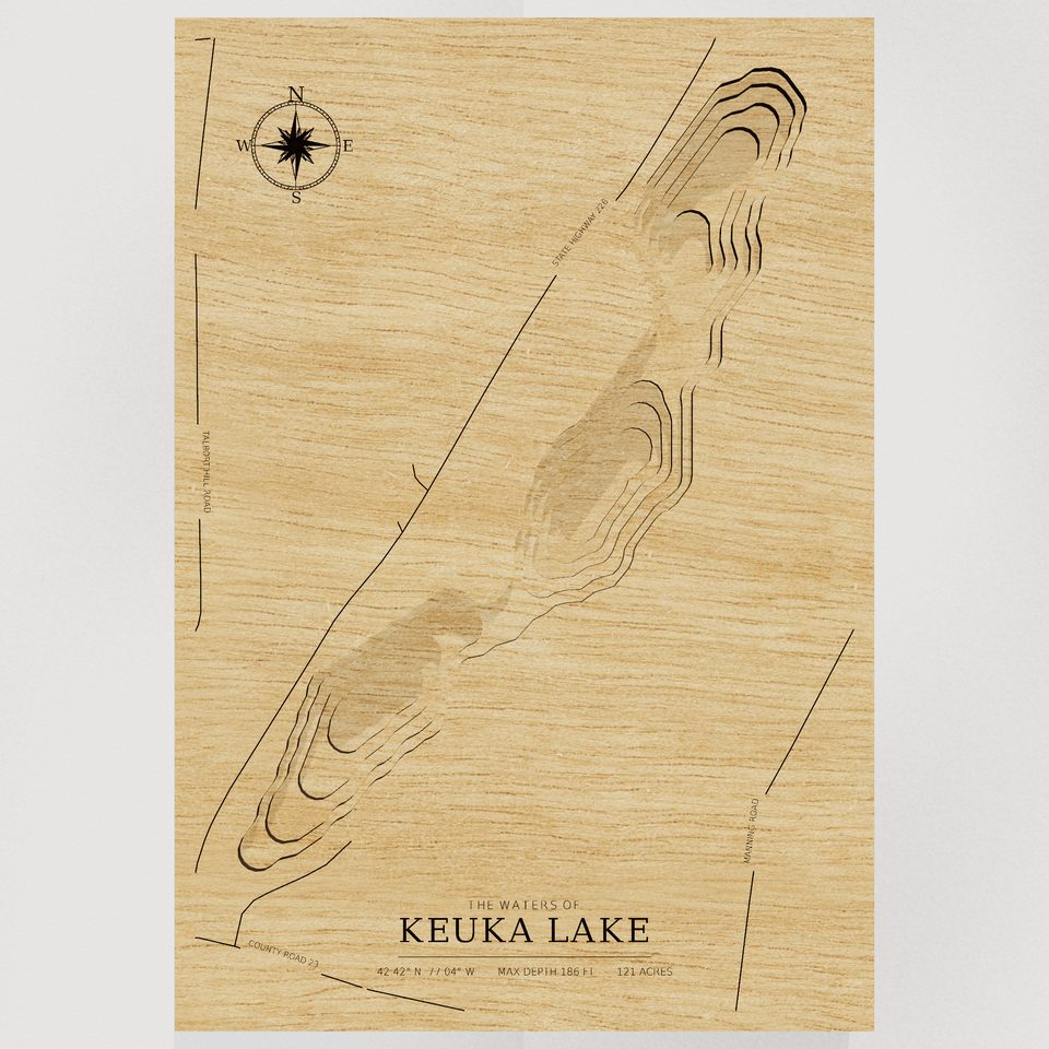 Keuka Lake 3D wood map, front view