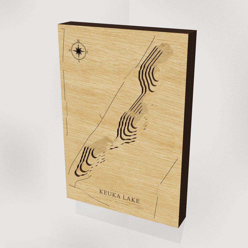 Keuka Lake 3D wood map, hero view