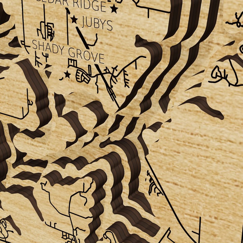 Keystone Lake 3D wood map, detail view