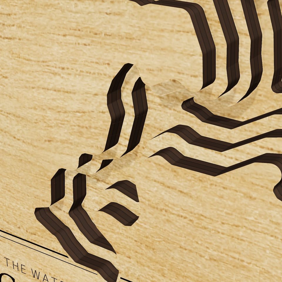 Kincaid Lake 3D wood map, detail view