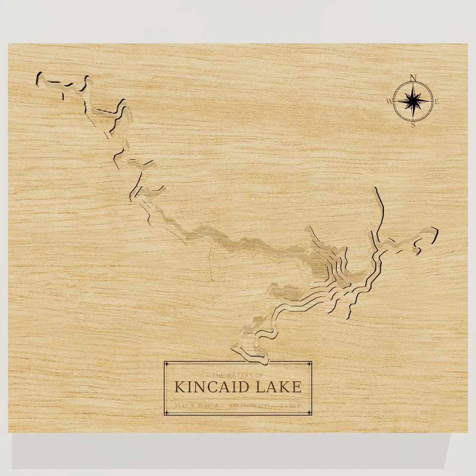 Kincaid Lake 3D wood map, front view