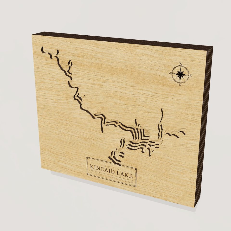Kincaid Lake 3D wood map, hero view