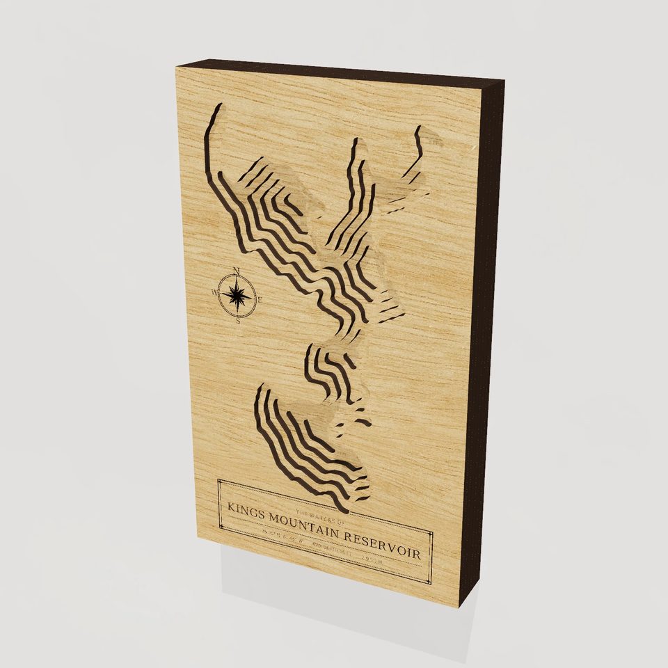 Kings Mountain Reservoir 3D wood map, hero view