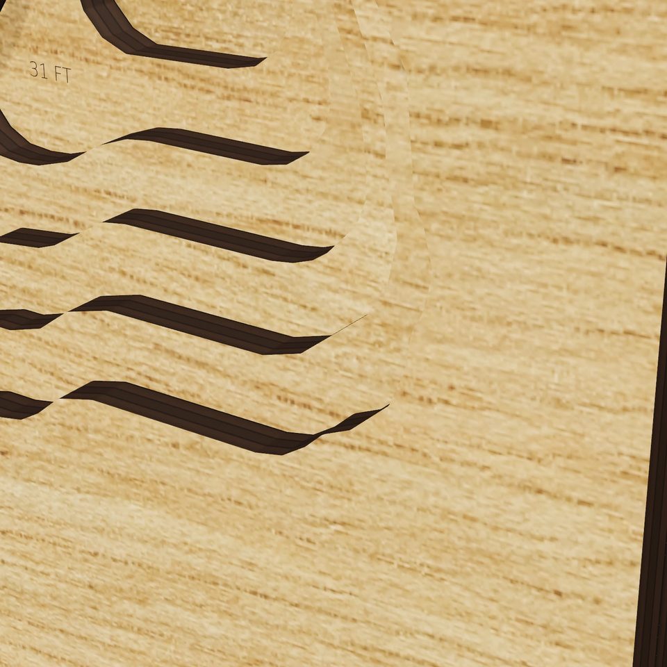 Kirk Lake 3D wood map, detail view