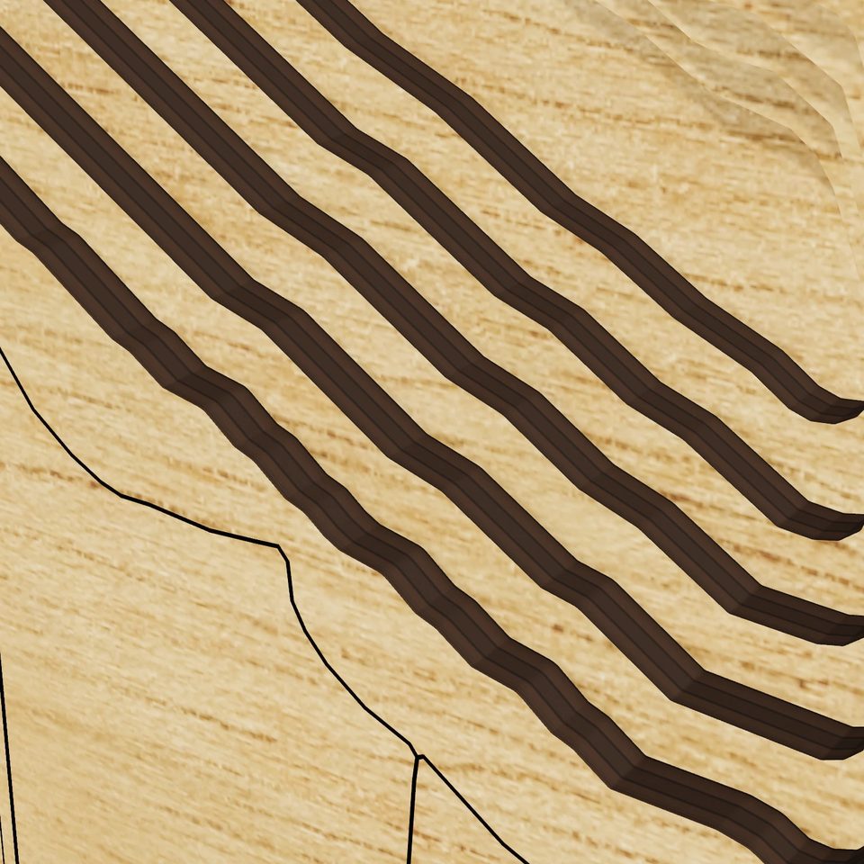 Kiser Lake 3D wood map, detail view