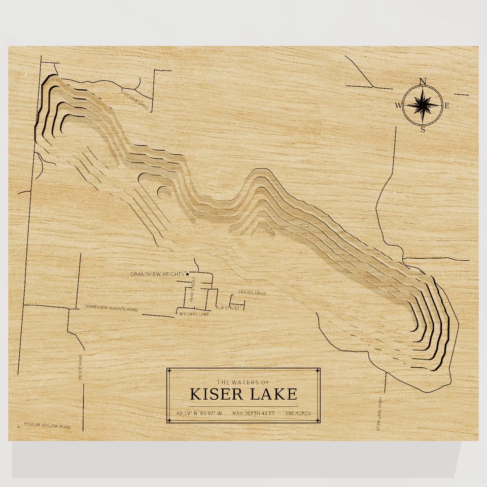 Kiser Lake 3D wood map, front view