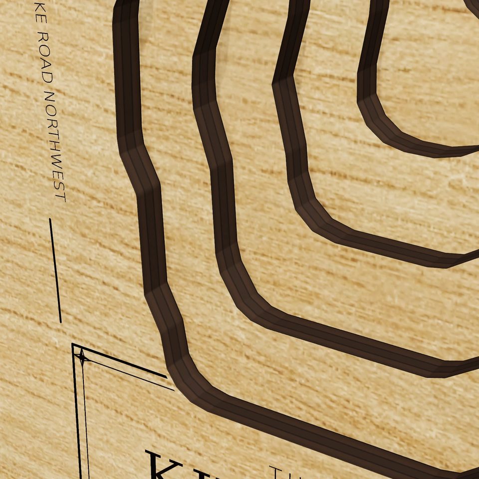 Kitsap Lake 3D wood map, detail view
