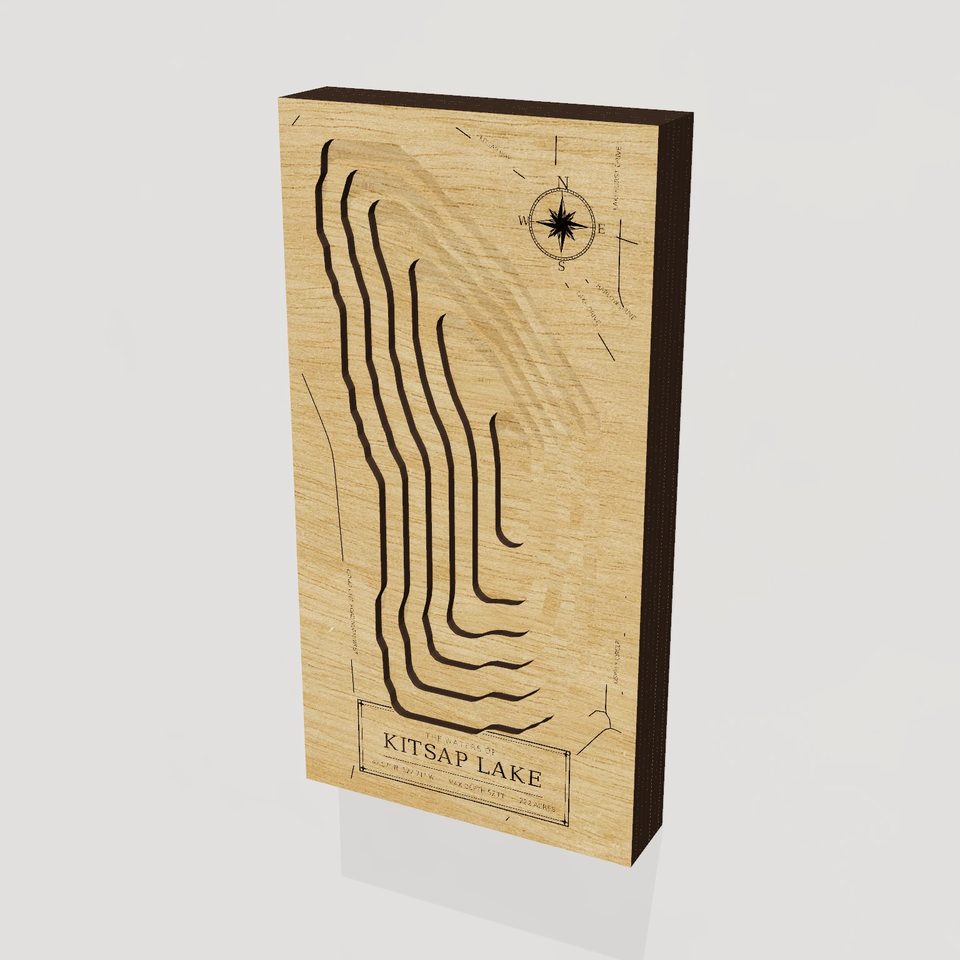 Kitsap Lake 3D wood map, hero view