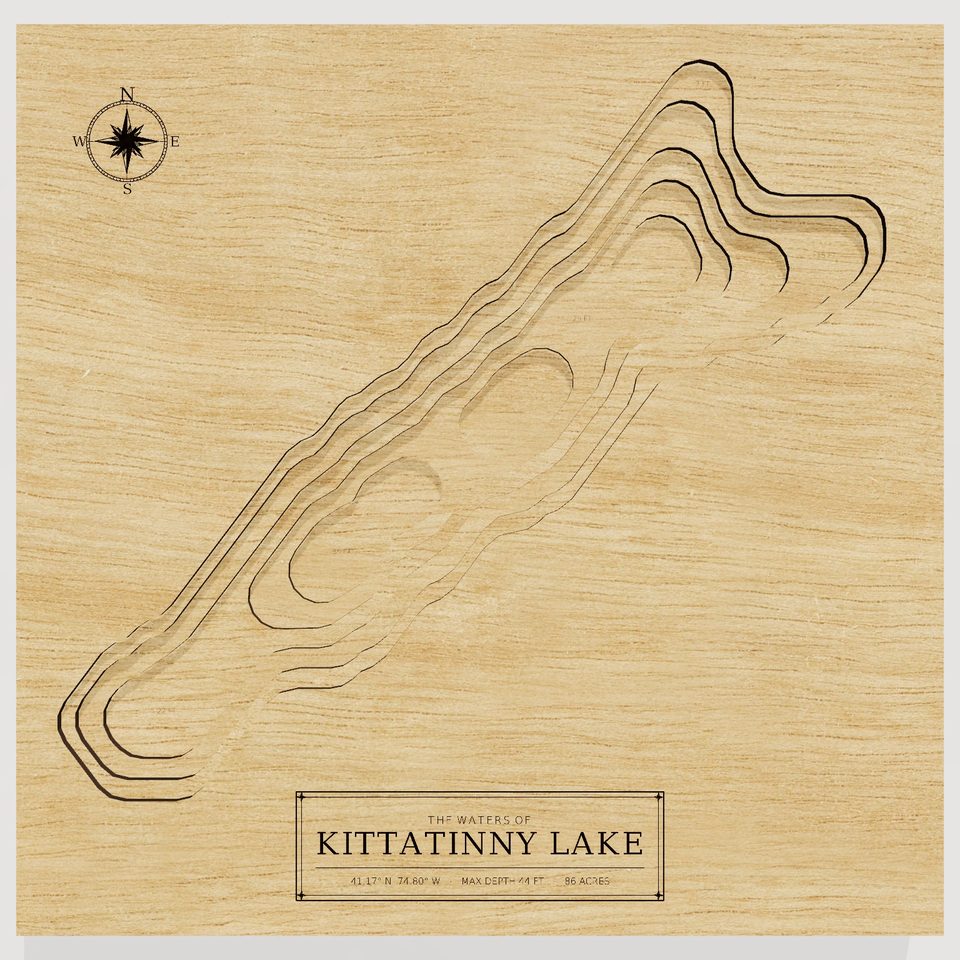 Kittatinny Lake 3D wood map, front view