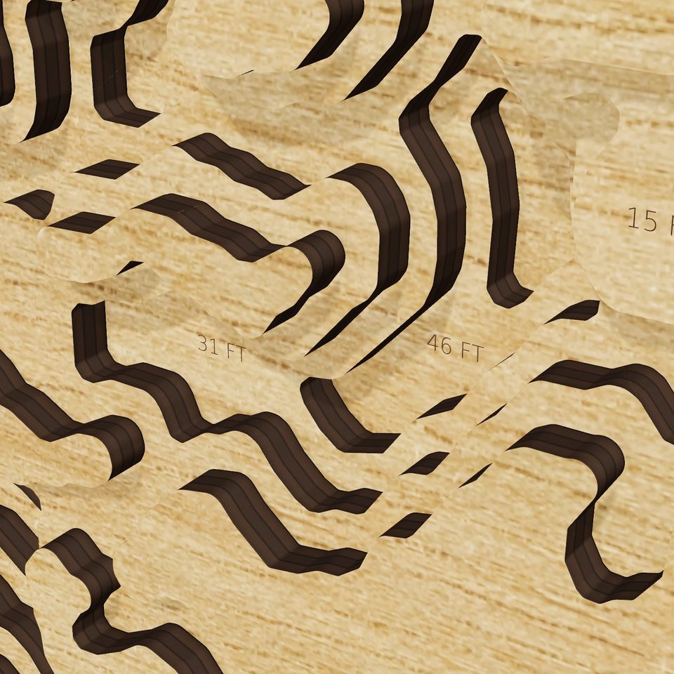 Kiwassa Lake 3D wood map, detail view