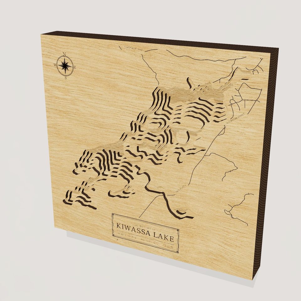 Kiwassa Lake 3D wood map, hero view