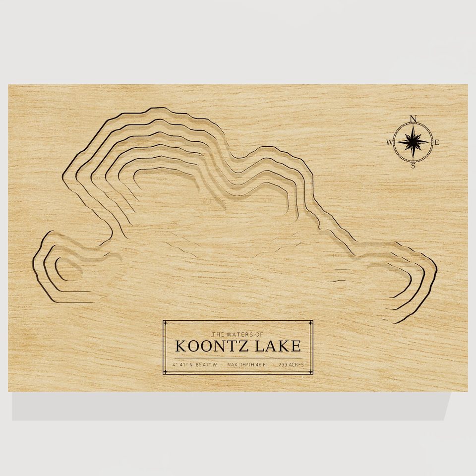 Koontz Lake 3D wood map, front view