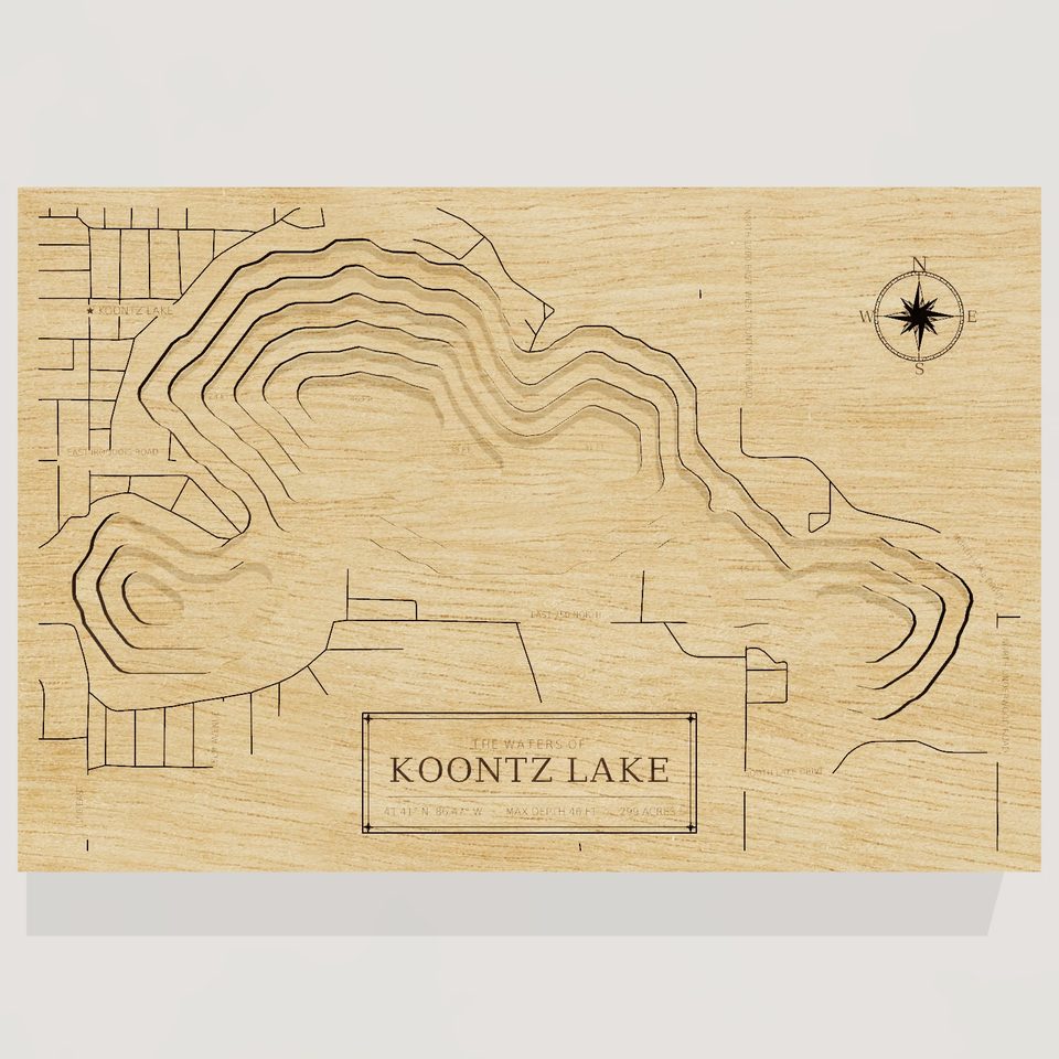 Koontz Lake 3D wood map, front view