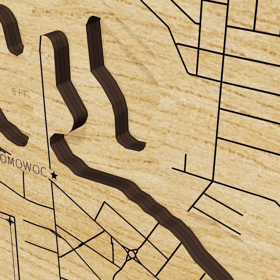 Lac La Belle 3D wood map, detail view